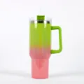 Pink-green gradient glitter 40oz stainless steel vacuum tumbler with handle and straw. - 1.1L-2L / Rainbow Lacquer Green & Pink Gradient
