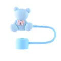 Reusable Blue Silicone Bear Straw Cover 10mm Cute Cup Dust Plug Accessory for Stanley - Blue