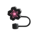 Schwarzer Kirschblüten Strohhalm Topper 10mm große wiederverwendbare Silikon Staubkappe - Schwarz und Rosa