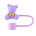 Purple silicone reusable straw cover with cute bear design for 10mm drinking cups - Purple