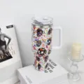 40oz Stainless Steel Tumbler with Handle Large Capacity Vacuum Travel Mug Sugar Skull Print - 1.1L-2L / 1st Gen Floral Skull