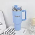 Large 40oz stainless steel tumbler with handle and straw lid, light blue travel mug. - 1.1L-2L / Generation 1 Blue