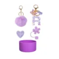 Purple tumbler accessories set with pom pom keychain, letter R charm and silicone boot. - Style R