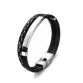 Heren RVS Gevlochten Leren Armband met Gebogen ID Plaatje voor Dagelijks Stijlvol Gebruik - KZ132 Zilver
