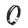 Heren meerdradige zwarte leer gevlochten armband met roestvrijstalen ID plaatje. - KZ132 Zwart