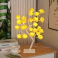 24 LED Rose Arbre Lumière Fleur Artificielle Veilleuse Lampe De Table Décoration Cadeau Romantique - Base Blanche Rose Jaune