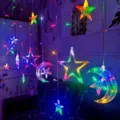 LED star moon curtain fairy lights colorful bedroom party home decorative string light - Battery Powered / Moon Embracing Star Curtain Light (Uneven) Multicolor