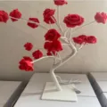 Lampe arbre rose LED avec fleurs rouges et branches blanches pour une belle decoration. - Base Blanche Rose Rouge