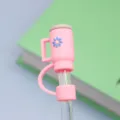 Roze siliconen beker rietje afdekking stofdichte plug schattige bloem accessoire - Felroze