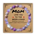 Imperial jasper and moonstone beaded bracelet with MOM card for Mother's Day gift. - MOM Card / 5A Grade Moonstone