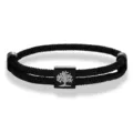 Black braided rope bracelet with metal tree charm, stylish men's wristband gift for daily wear. - Tree of Life Woven Bracelet (Metal Carved) / Black