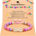 Colorful clay bead graduation bracelet with infinity charm and greeting card for kids. - Style 17