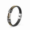 Stijlvolle heren armband van zwart leer en roestvrij staal met gouden ketting variant - KZ116 Goud
