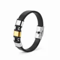 Heren minimalistische leer en metaal tweekleurige armband met roestvrijstalen sluiting. - KZ121-Zilver Goud Zilver