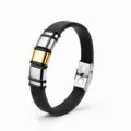 Herenarmband van roestvrij staal en leer met moderne metalen accenten en veilige sluiting. - KZ113-Zilver Goud Zilver