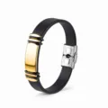 Heren zwarte siliconen armband met gouden metalen plaat en roestvrijstalen sluiting - KZ110 Goud