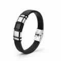 Heren leer roestvrij staal armband zwarte metalen buis mode luxe stijlvol cadeau - KZ113-Zilver Zwart Zilver