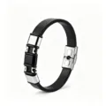 Minimalistische zwarte lederen herenarmband met roestvrijstalen accenten en stevige sluiting. - KZ121-Zilver Zwart Zilver