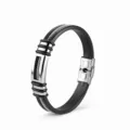 Zwarte heren armband van leer en roestvrij staal, stijlvol stoer sieraden accessoire. - KZ116 Zilver