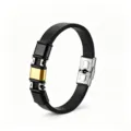 Minimalistische heren leder en metaal contrast armband, stijlvolle roestvrijstalen accessoire. - KZ121-Zwart Zilver Zwart