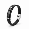 Heren zwart leer roestvrij staal bamboe schakel armband zakelijke mode sieraden accessoire - KZ114 Zwart