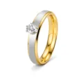 Anello bicolore in acciaio inossidabile con centro argento spazzolato e bordi oro con pietra. - 6 / Oro