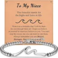 Stainless steel wave beaded bracelet for niece, silver charm bracelet with greeting card gift. - Ocean Wave - To My Niece