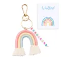 Handmade macrame rainbow keychain with letter beads and greeting card for kids school start gifts. - Keychain & Card - 20