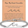 Stainless steel wave bead bracelet detail, coworker gift jewelry with greeting card. - Ocean Wave - Coworker