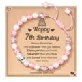 Handmade 7th birthday pearl bracelet with number bead and greeting card for girls gift. - Happy 7th Birthday