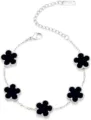 Stainless steel five-leaf clover black mother-of-pearl charm bracelet for women fashion jewelry - Black + Steel Color - 11