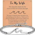 Detailed view of the silver bead wave bracelet with message card, featuring delicate metal beads. - Sea Wave - To My Wife