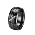 Eleganter schwarzer Edelstahlring mit doppelten Rillen und funkelndem Vier-Stein-Design. - 9 / Schwarz