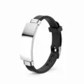 Heren roestvrijstalen lederen ID armband, minimalistische zwarte en zilveren armband. - KZ118-B Boven Verbreed
