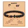 Black obsidian and tiger eye bead bracelet with cross pendant, fashion gift jewelry detail view. - Happy Easter