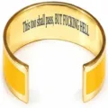 Stainless steel open cuff bracelet with engraved inspirational quote, gold color metal jewelry. - Classic Inlaid Style / Yellow + Gold