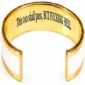Stainless steel open cuff bracelet with white enamel and custom engraved quote text. - Classic Inlaid Style / White + Gold