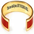 Gold stainless steel open cuff bracelet with red enamel and engraved inspirational quote text - Classic Inlaid Style / Red+Gold