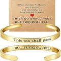 Stainless steel open cuff bracelets with inspirational engraved text and display card details. - Double-Sided Engraved / Gold
