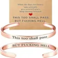 Stainless steel open cuff bracelet with inspirational engraved text, stylish rose gold finish. - Double-Sided Engraved / Rose Gold