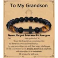 Tiger eye obsidian beaded bracelet with cross pendant men gift jewelry fashion accessory - To My Grandson