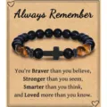 Tiger eye stone bracelet with cross pendant obsidian bead bracelet for men and women gift - Always Remember