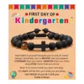 Kids first day of kindergarten black bead bracelet with cross charm and inspiring message card. - Kindergarten