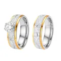 Conjunto de anillos de pareja de diamantes bicolor, joyas de boda mates y onduladas. - 6 / Estilo de Onda Bicolor (SMTZ3106)
