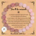 Pulsera de cuentas de piedra natural rosa con dije de brújula y detalles de tarjeta. - Colgante de Brújula de Aleación / Piedra Cristal Rosa Vena Roja