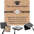 Graduation compass braided bracelet detail view with greeting card and gift box for students. - Stainless Steel Bracelet with Graduation Cap Box - 1