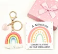 Handmade rainbow keychain with crystal heart pendant and gift box, back to school gift for kids. - Keychain with Card & Box - 4