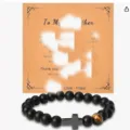 Men black obsidian bead bracelet with cross pendant and tiger eye stone gift greeting card. - To My Father