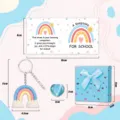 Back to school rainbow keychain gift set with greeting card, heart stone and gift box. - Cat's Eye Stone Keychain with Card & Box - 1