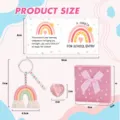 Back to school rainbow keychain gift set with card heart stone and pink box size chart. - Cat's Eye Stone Keychain with Card & Box - 2